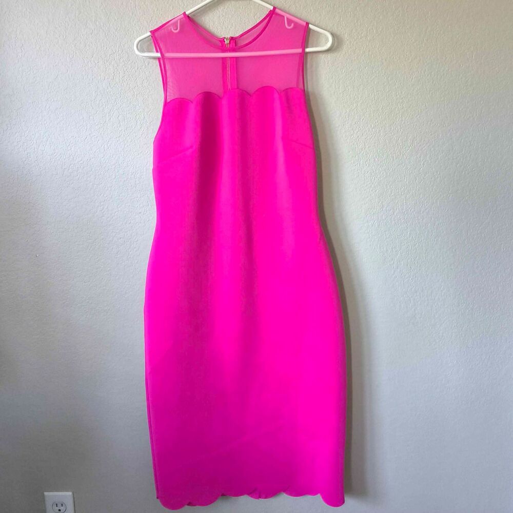 Ted Baker London Clowva Scalloped Mesh Bodycon Sheath Dress Pink Sz 3 US 8 - Picture 2 of 6